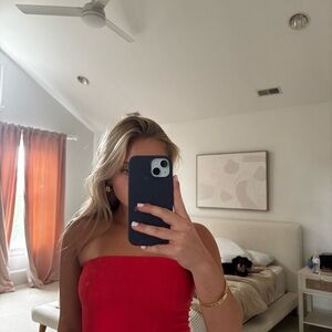 Red Strapless top